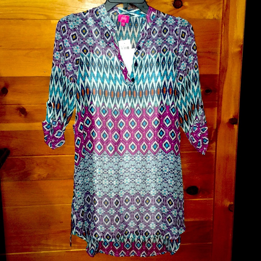 Aztec Print, multi-colored sheer top w/under shirt